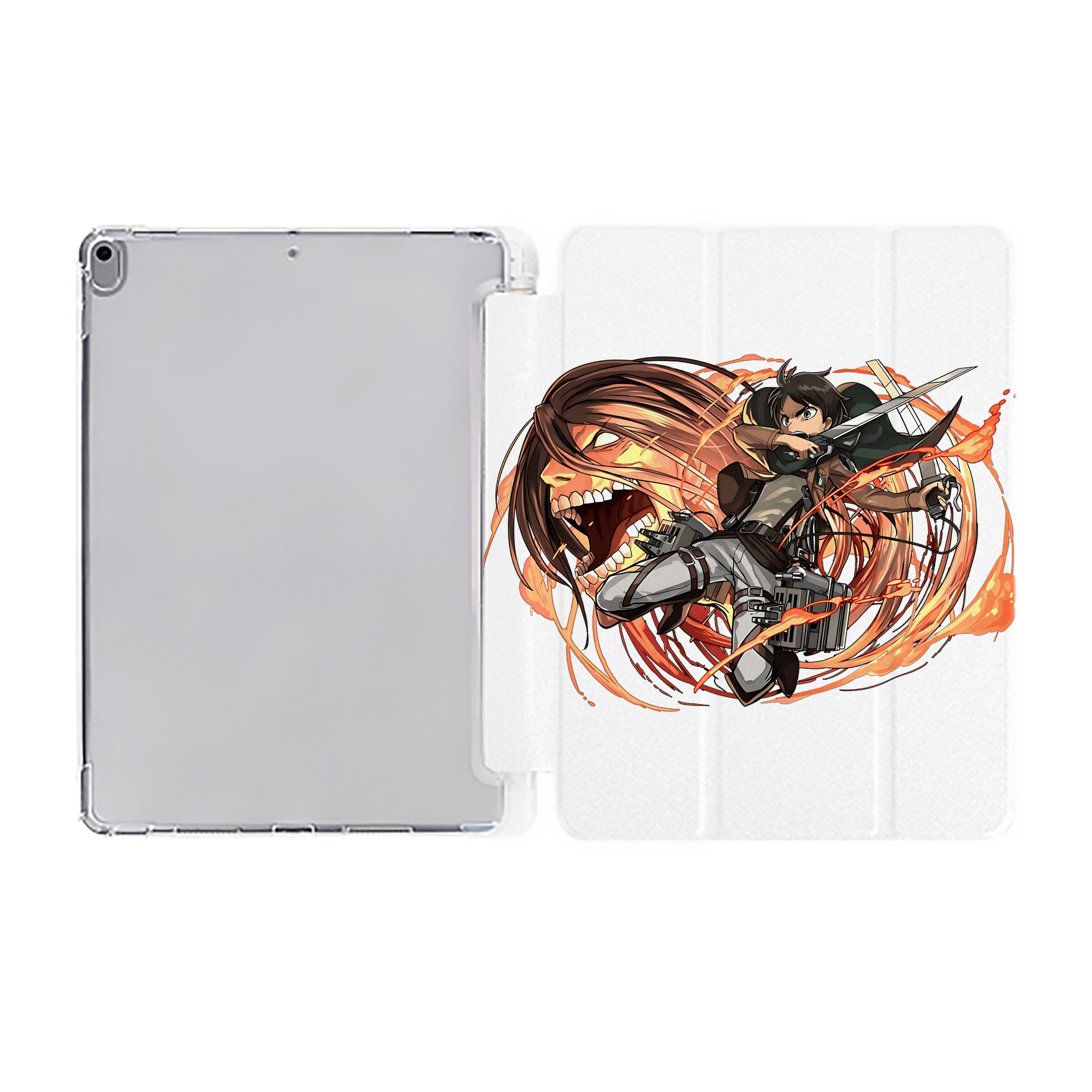 （画像用） 進撃の巨人 エレン･イェーガー Attack on Titan Eren Jäger IPad ケース ペン収納付き 三つ折りスタンド PUレザー×シリコン 対応機種9.5/10.5/10.9インチ
